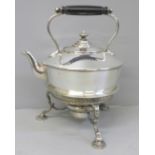 A silver plated spirit kettle and stand