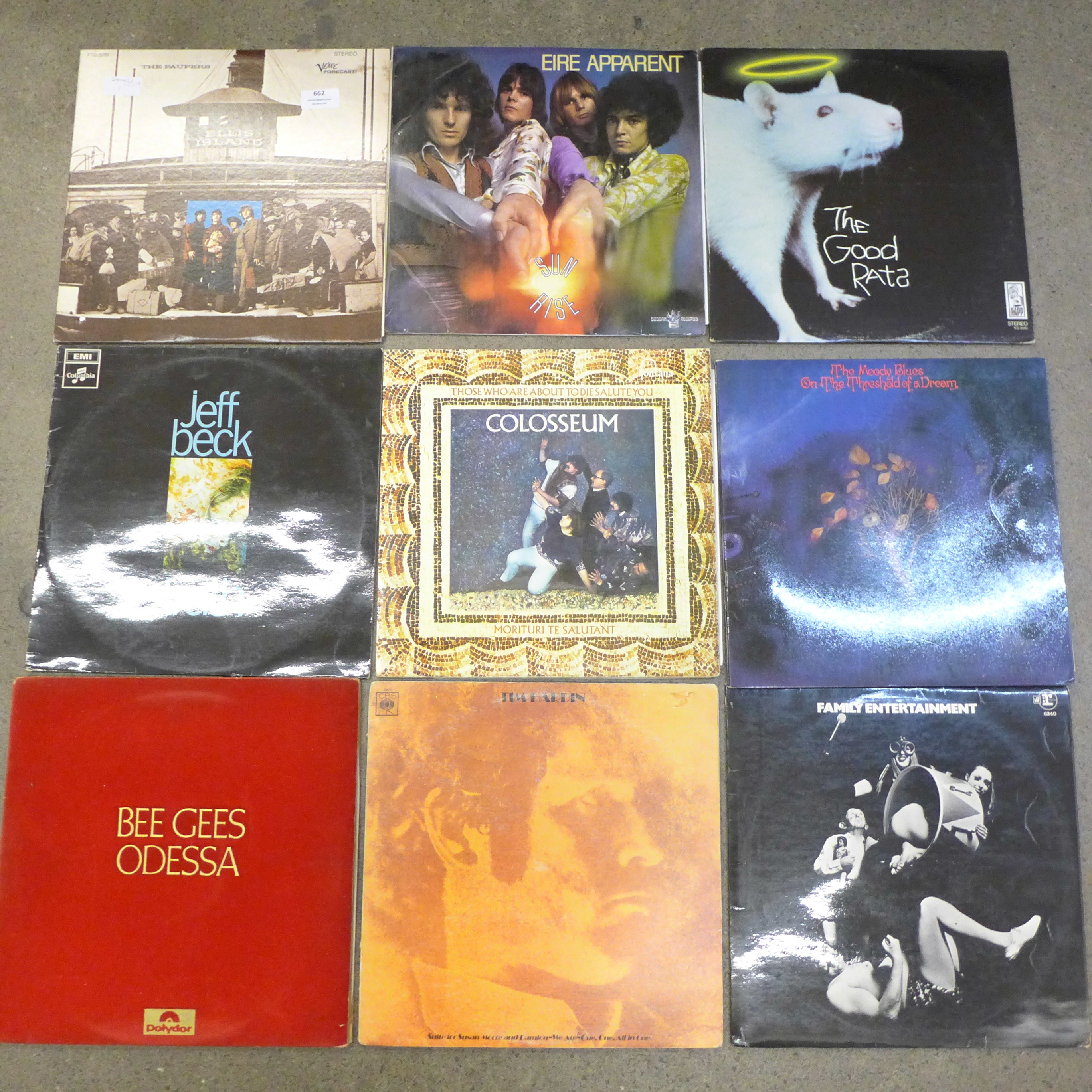 Twelve late 60s early 70s LP records; Colosseum, Cream, Jeff Beck, The Paupers, Eire Aparent, The