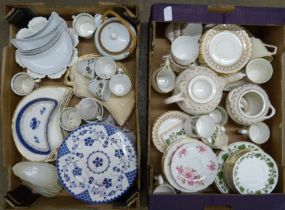 Two boxes of assorted china including teawares, Alfred Meakin, Crown Staffordshire, Ivy leaf,