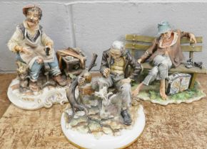 Three Capodimonte figures, one signed to the back, one a/f