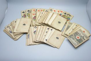 A collection of 19th Century playing cards, some sets incomplete