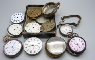 A .935 silver fob watch, a .800 silver pocket watch and a silver part pocket watch case, a/f,