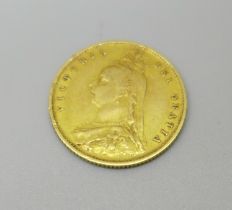 A Victorian 1887 shield back half sovereign