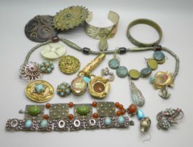 A collection of Indian and Austrian jewellery, stones and crystal
