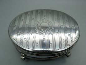 A silver jewellery casket, total weight 160g, 11cm wide, a/f