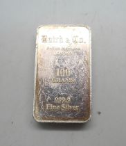 A Baird & Co., 100 grams 999.9 fine silver ingot