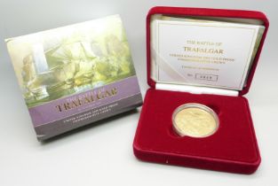 The Royal Mint Trafalgar UK 2005 Gold Proof Commemorative Crown, 39.94g, 22ct gold, cased 0849