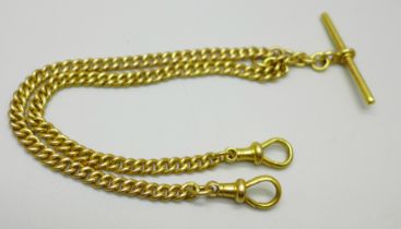 A 9ct gold double Albert watch chain, each link marked, 34.3g, 37cm
