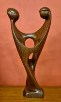 A Danish Simon Randers Mobelfabrik teak sculpture of lovers