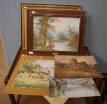 A sorted group of watercolours, landscapes and others