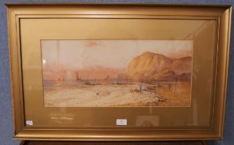 W.H. Earp, coastal landscape at sunset, watercolour, framed