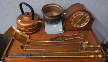 A brass companion set, a cutlery set, a barometer, etc.