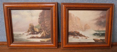 English School, pair of small coastal scenes, oil on board, framed