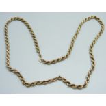 A 9ct gold rope chain, 13g, 62cm