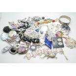 A collection of costume jewellery including a silver bangle, 23g