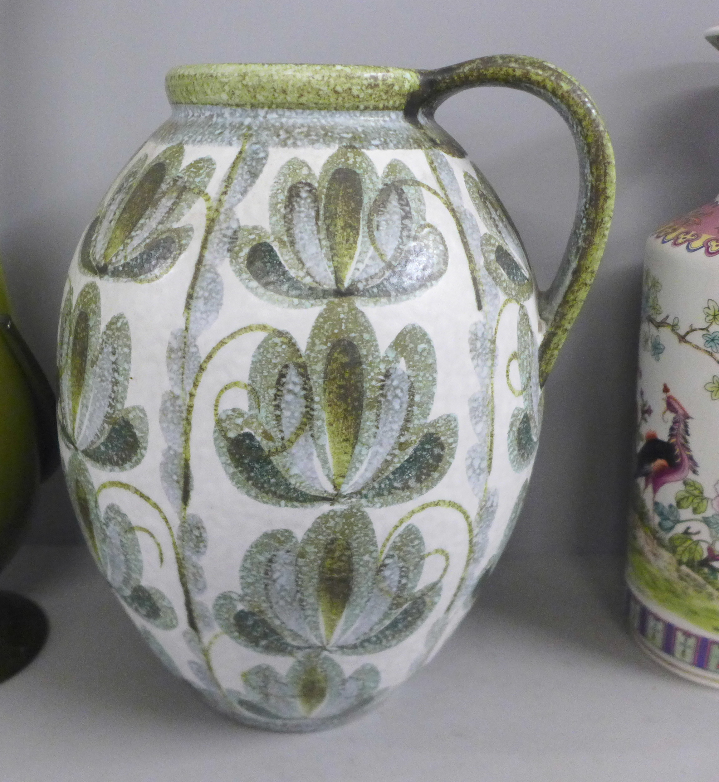 A large Denby Glyn Colledge ewer, two Oriental vases and a green glass vase, vase a/f - Image 3 of 5