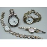 Four silver wristwatches