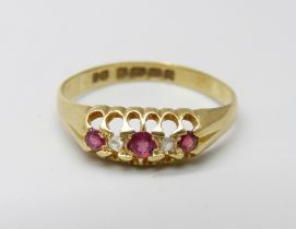 An Edward VII 18ct gold, ruby and diamond ring, Birmingham 1903, 2.1g, O