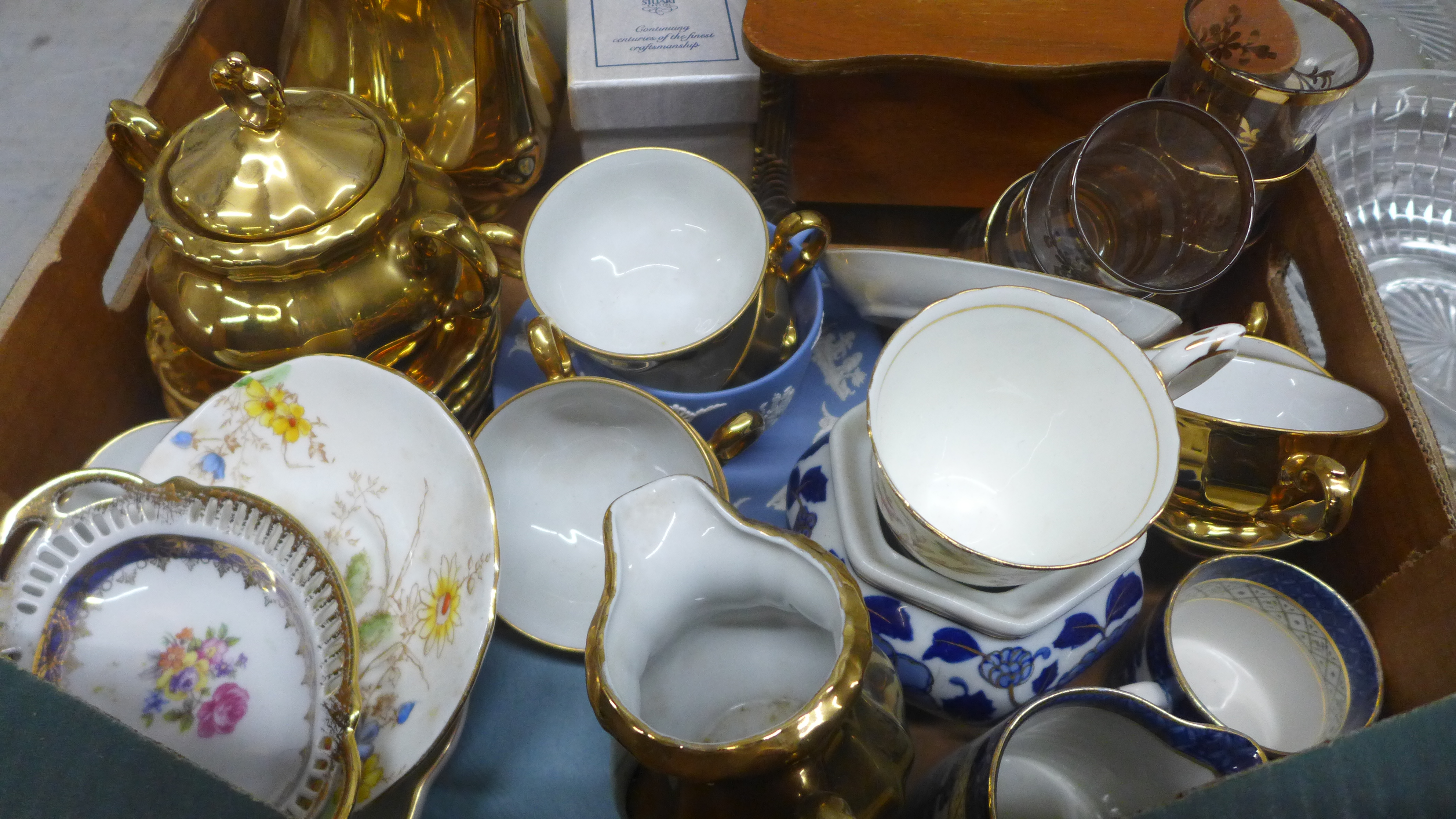 Mixed China and glass including, green glass pudding set, Wedgwood, Jasperware cup and saucer, - Image 3 of 4