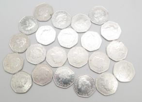 Twenty-two collectable 50p coins