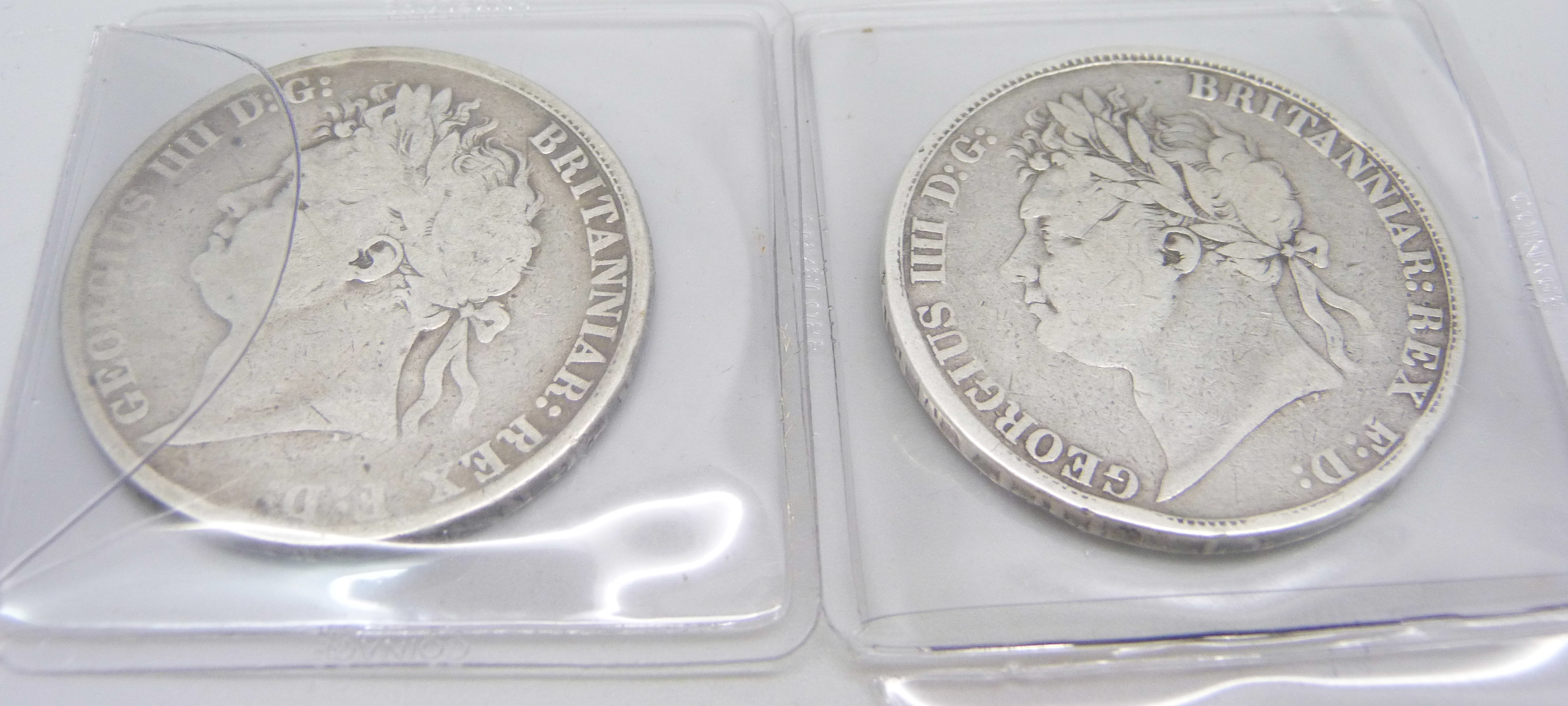 An 1822 George IV Tertio edge crown and an 1821 George IV Secundo edge crown - Image 2 of 2