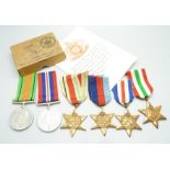 A group of six WWII medals