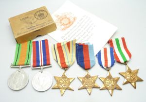 A group of six WWII medals