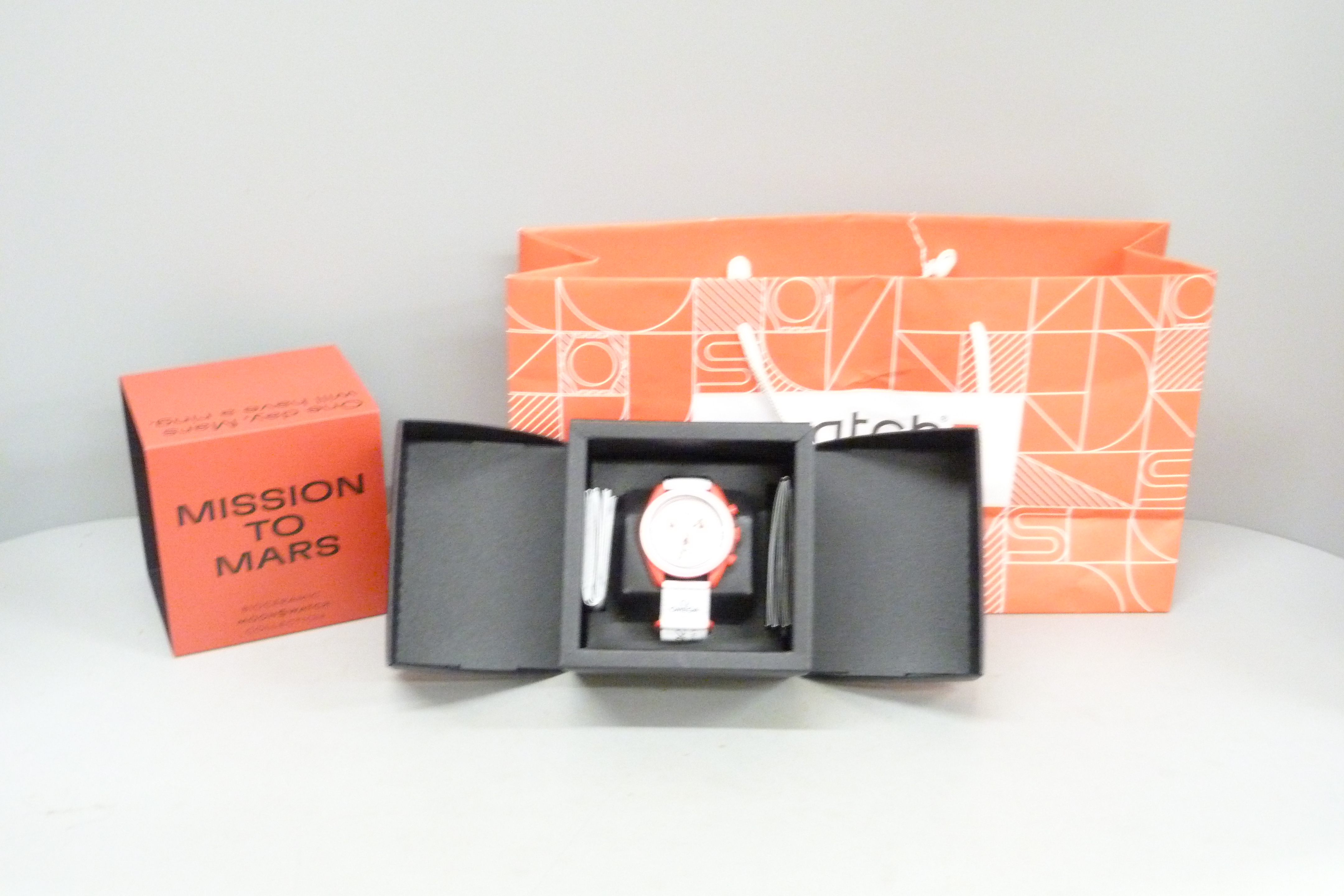 A Swatch Omega Bioceramic MoonSwatch Collection wristwatch, Mission To Mars, (as new, unused, with