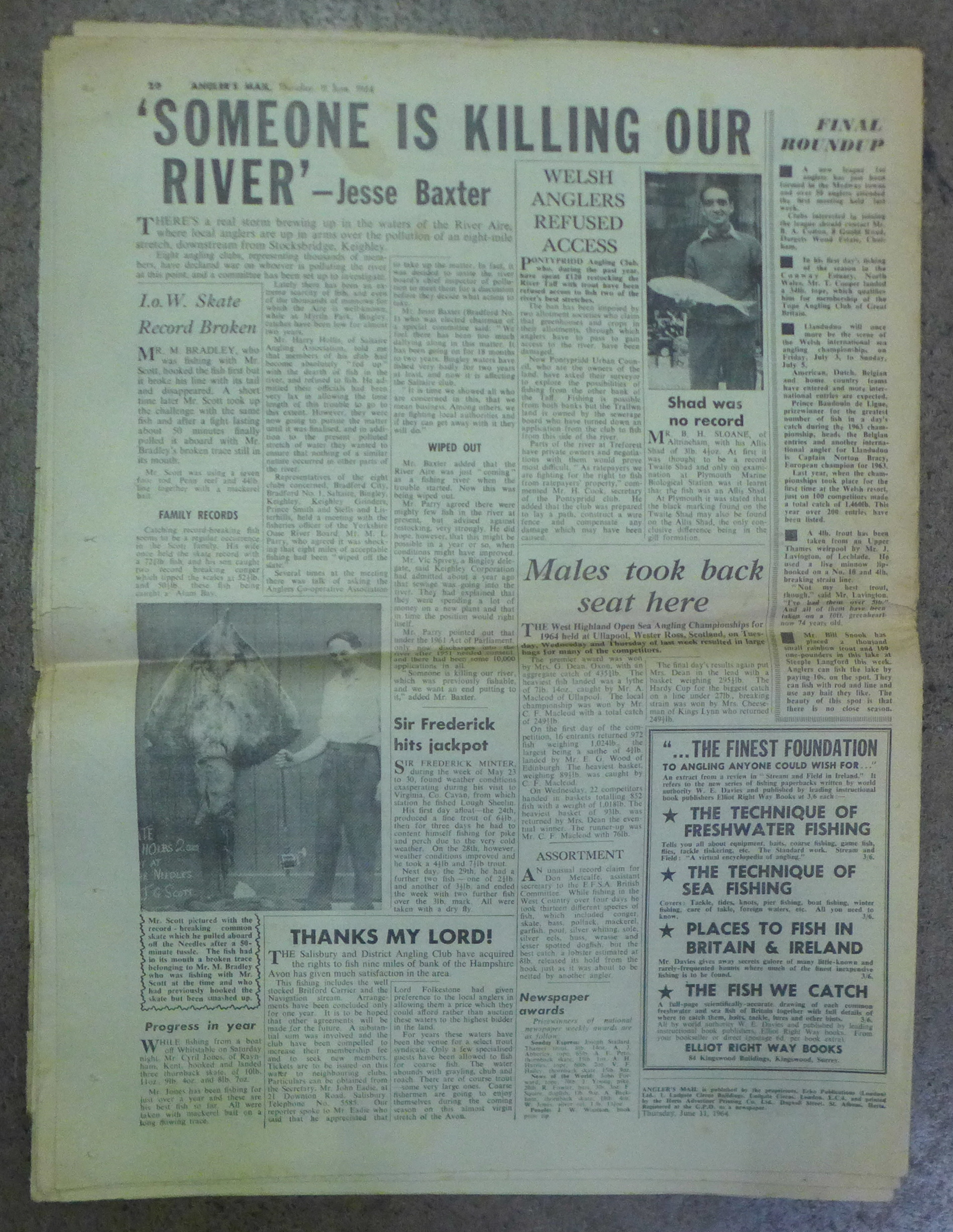 A First Edition of The Angler's Mail Newspaper, Thurs 11 June 1964 and six Editions of Fishing Fri - Image 2 of 7