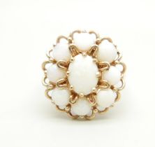 A 9ct gold and opal cluster ring, 4.5g, O, ring top 18mm