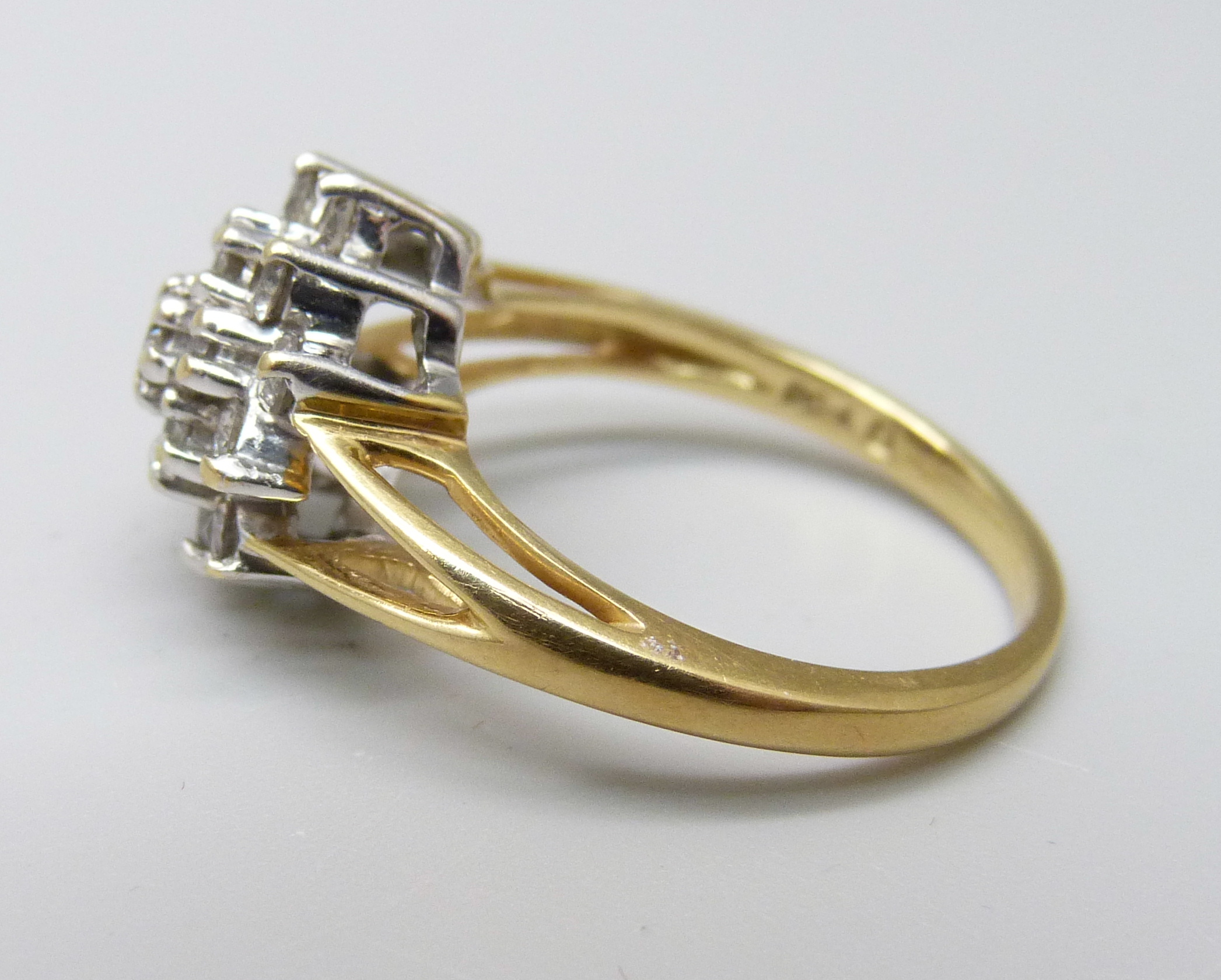 An 18ct gold and diamond cluster ring, 1ct of diamonds marked on the shank, 4.8g, N - Image 2 of 3