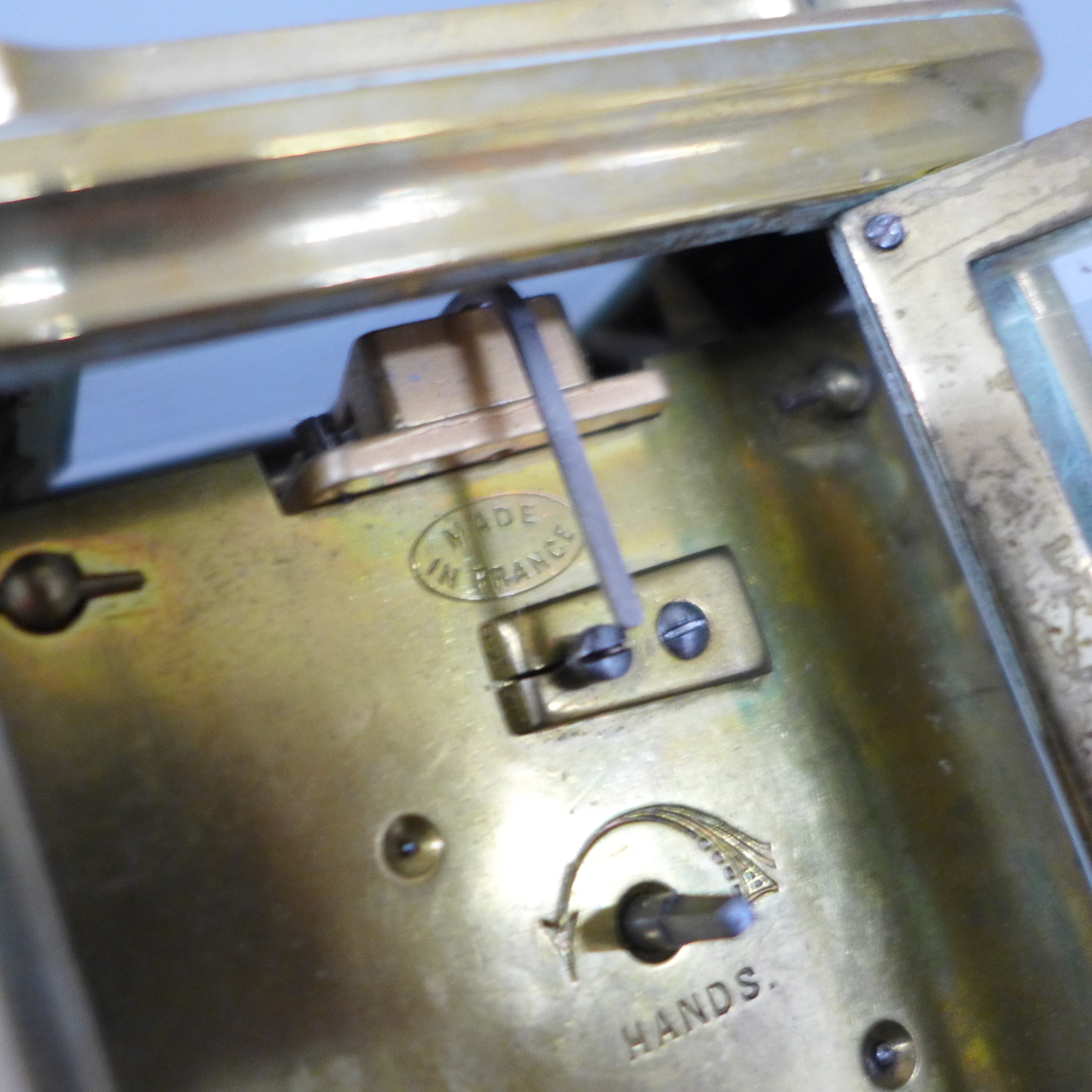 A French brass and four glass sided carriage clock with key - Image 4 of 5