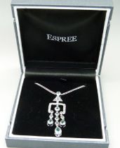 A modernist silver and gemstone pendant and chain, boxed