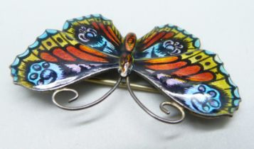 A silver and enamel butterfly brooch, 55mm