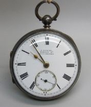 A silver cased pocket watch, the case hallmarked Birmingham 1891