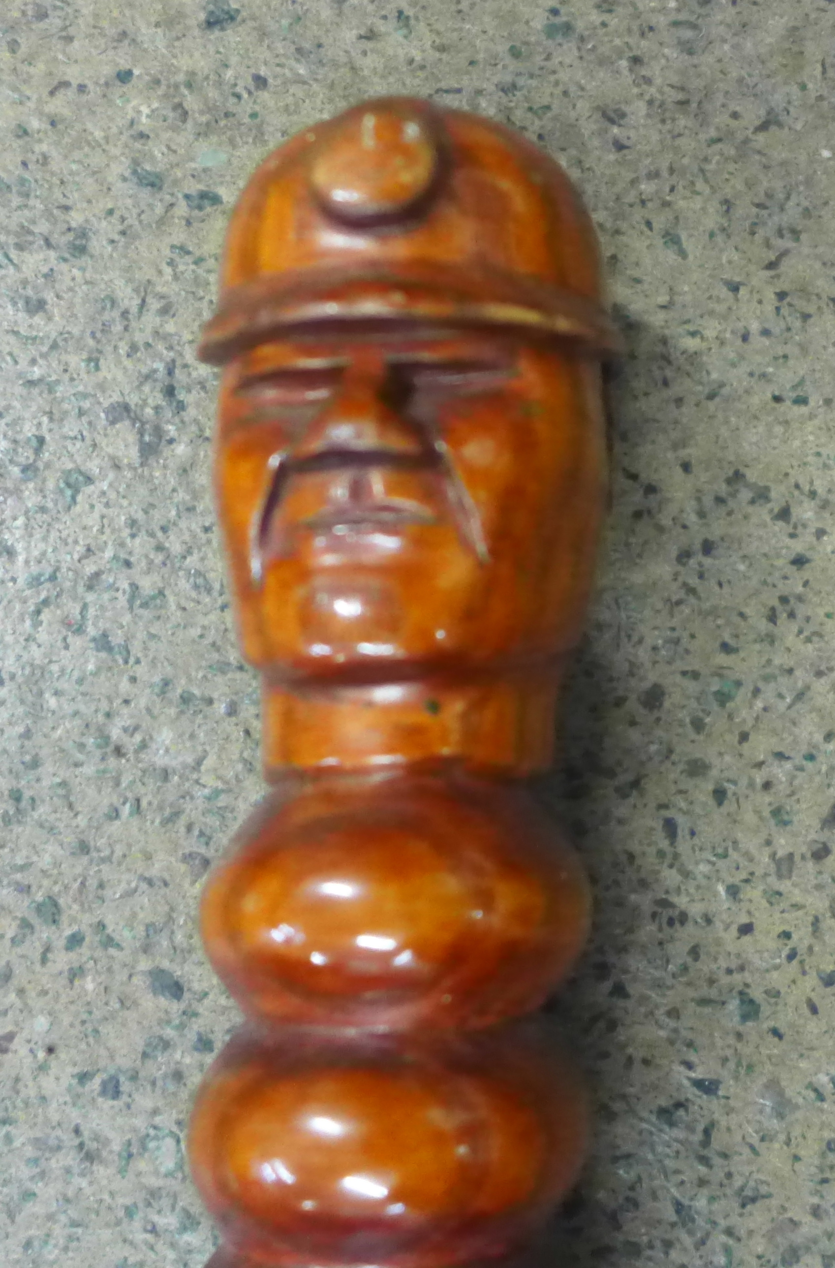 Two novelty walking canes, one dated 1989 and carved with miners head, miners lamp, pick axe and - Image 2 of 6