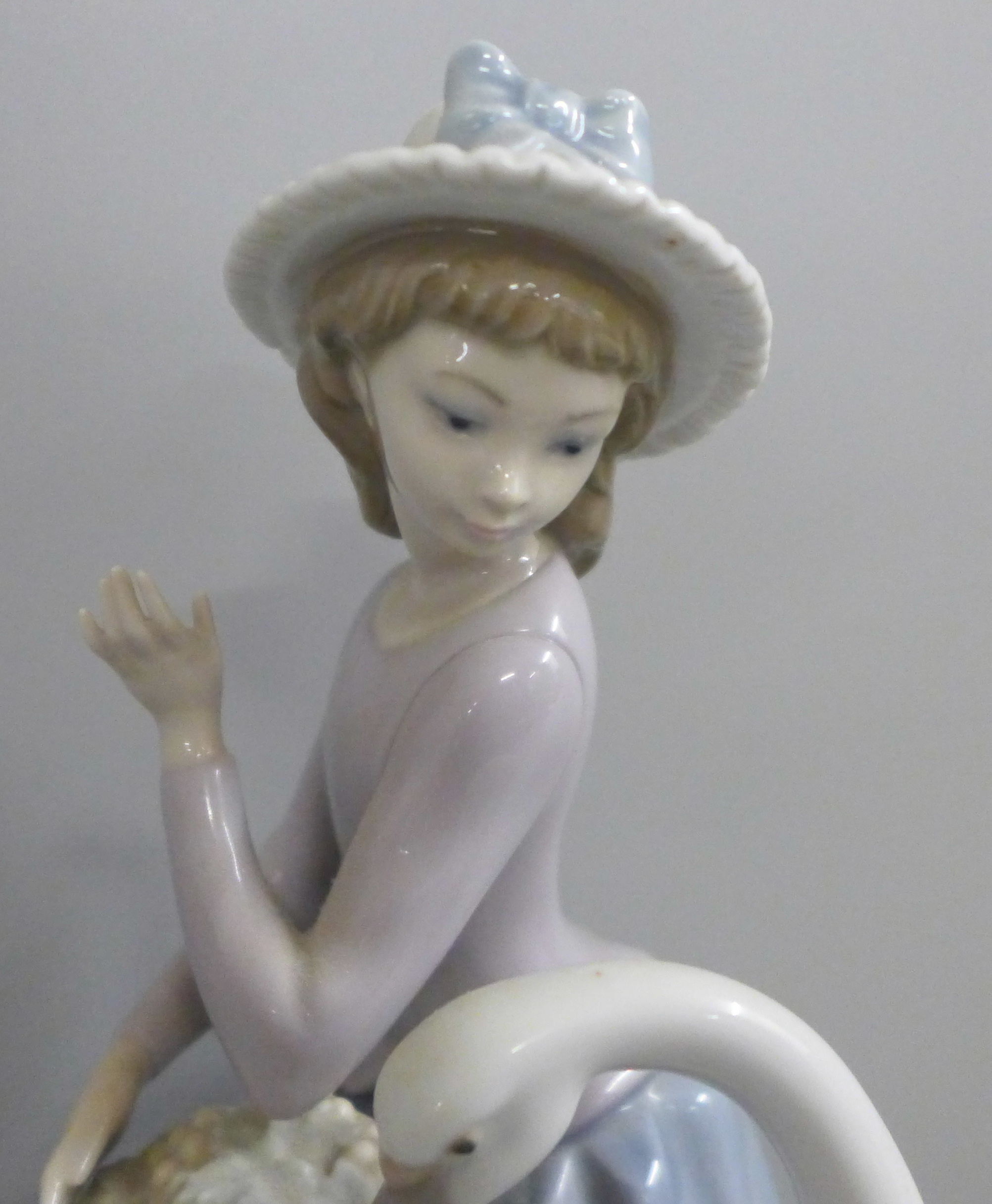 A Hillstonia smooth stoneware vase, Lladro lady and geese figure and a large Victorian glazed - Image 8 of 9