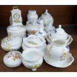 A collection of Aynsley Cottage Garden lidded pots, bells, clock and bowls, seventeen in total