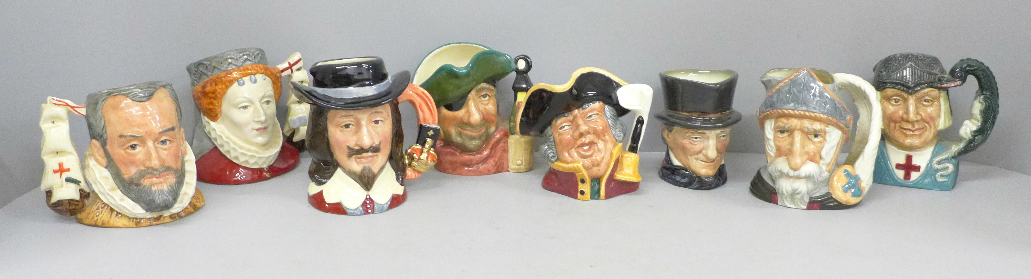 Eight Royal Doulton medium character jugs