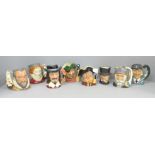 Eight Royal Doulton medium character jugs