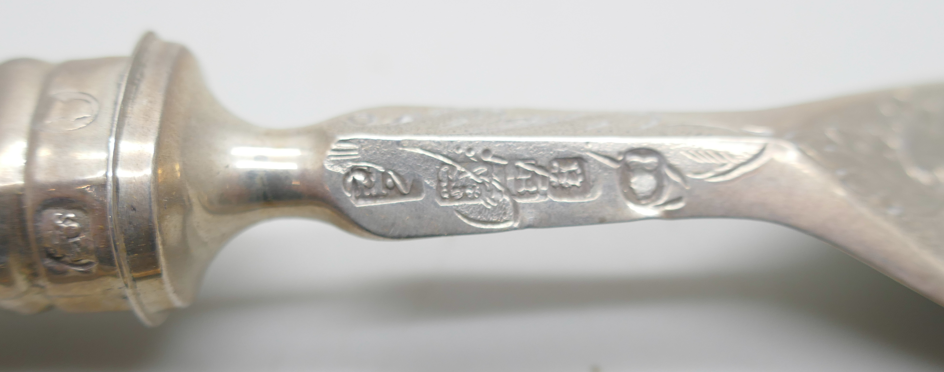 A 19th Century silver knife and fork in a fitted case, Sheffield 1835, outer box a/f - Image 4 of 4