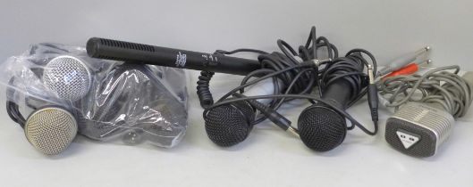 Ten microphones including vintage, Technics RP3215E, Sony FV610, Bandridge, Dymos 4D, Maxim MX13-18,