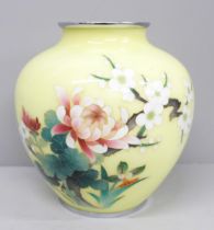 A Japanese cloisonne enamel vase, 16.5cm, back of vase a/f