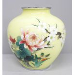 A Japanese cloisonne enamel vase, 16.5cm, back of vase a/f