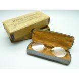 A pair of vintage spectacles, with case and box, marked Henry Laurance, 44 Hatton Garden