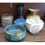 A Bretby bowl, a Crown Ducal drip ware bowl, a lustre ware bowl, vase, etc.