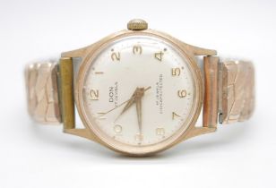 A vintage gold plated wristwatch, the dial marked Don, 17 Jewels