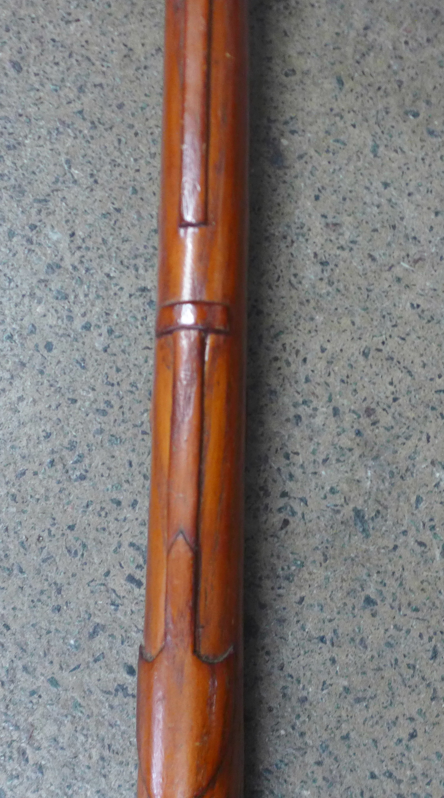 Two novelty walking canes, one dated 1989 and carved with miners head, miners lamp, pick axe and - Image 4 of 6