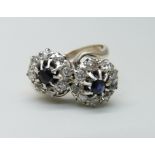 A sapphire and diamond double cluster ring, shank marked 950, 4.1g, P