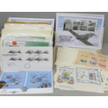 A box of stamps, mini sheets on cover, Worldwide mixture of mainly first day covers